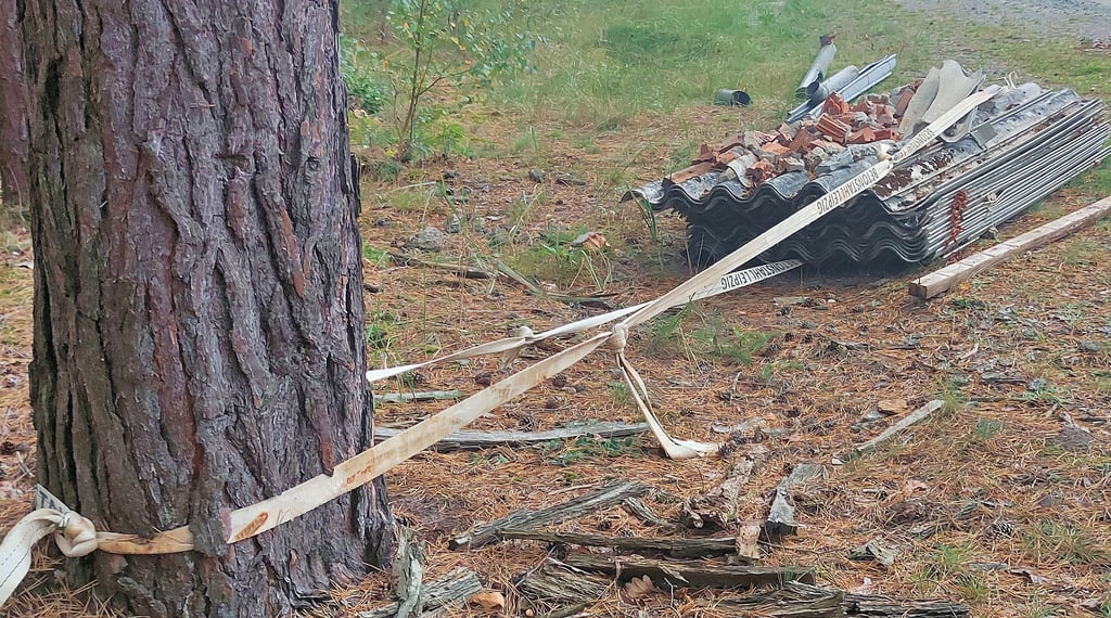 Mit einem Spanngurt am Baum festgebunden und dann vermutlich einfach losgefahren und von der Ladefläche gezogen – so einfach und strafrechtlich relevant hat im Wald neben der Bahnstrecke zwischen Gardelegen und Letzlingen vor wenigen Tagen jemand seine Asbestplatten entsorgt.