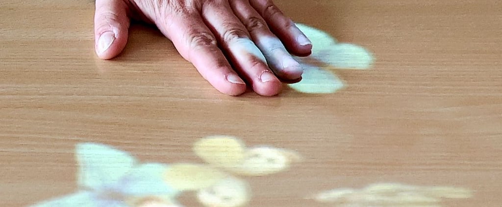 Schmetterlinge werden auf den Tisch projiziert und „greifbar“, sie bewegen sich weiter oder „sitzen einfach auf der Hand“.