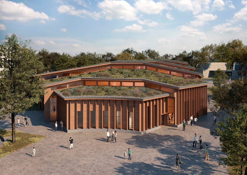 So soll die neue Festhalle der Waldorfschule Magdeburg einmal aussehen. Die ersten Bauarbeiten haben November 2023 begonnen.