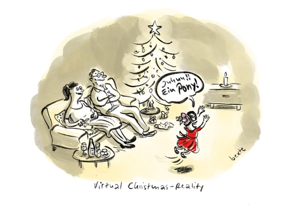 Mit der Karikatur „Virtual Christmas-Reality“ gewinnt Bettina Bexte.