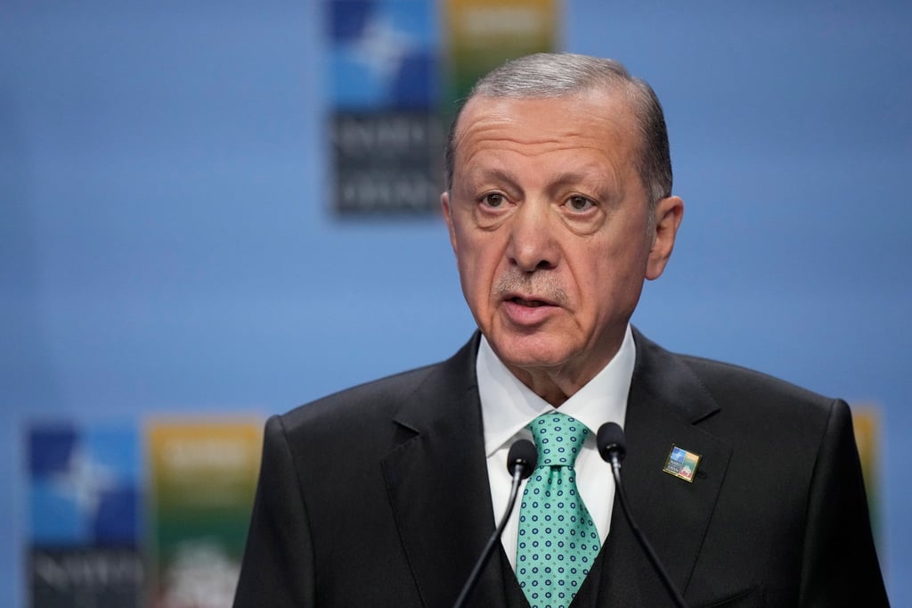Recep Tayyip Erdogan, Präsident der Türkei, spricht auf einer Veranstaltung am Rande des Nato-Gipfels.