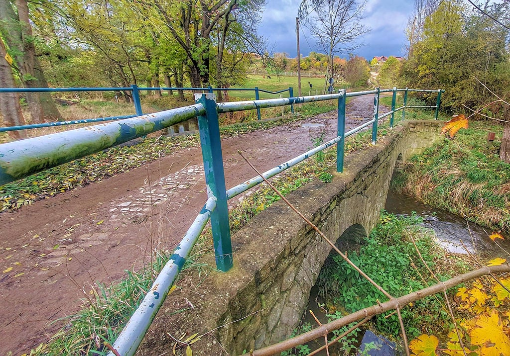 Die alte Schafbrücke über die Eine, die aus Natursteinen besteht, darf nur noch von Fahrzeugen bis fünf Tonnen befahren werden und müsste erneuert werden, damit Löschfahrzeuge bei einem möglichen Brand am Kalkhof darüber fahren dürfen.