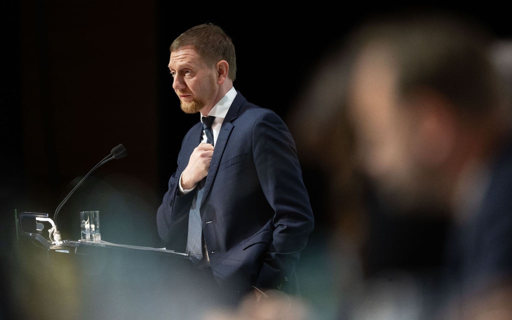 Ministerpräsident Michael Kretschmer spricht auf dem Landesparteitag in Chemnitz.