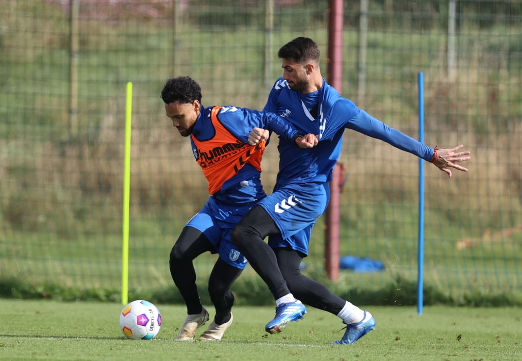 Trainieren wieder: Die FCM-Spieler um Herbert Bockhorn (links) und Cristiano Piccini.