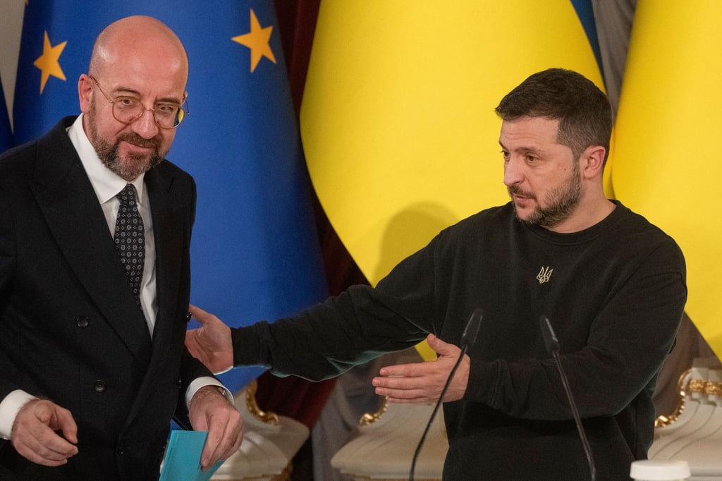 Präsident Wolodymyr Selenskyj empfängt EU-Ratspräsident Charles Michel in Kiew.