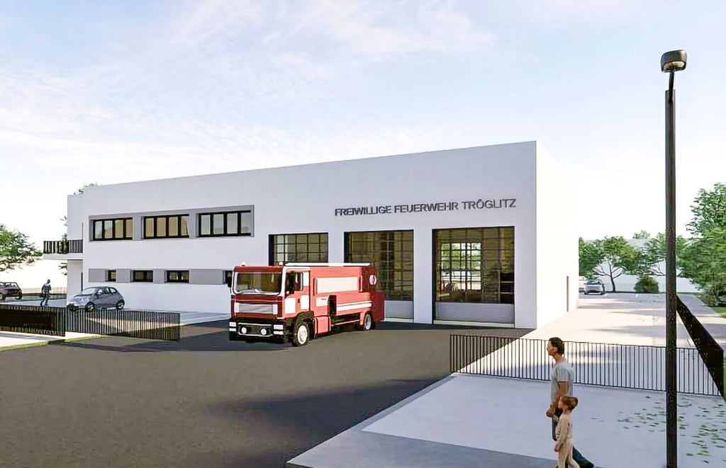 So sieht der Entwurf zum geplanten Feuerwehrgerätehaus in Tröglitz aus. Bis jetzt gibt es noch keine Baugenehmigung.