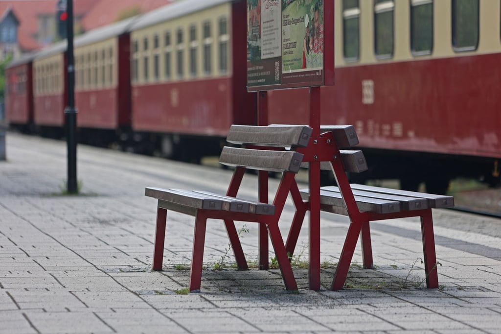 Personenwagen der Harzer Schmalspurbahnen GmbH HSB stehen im Bahnhof Wernigerode.