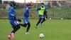 Leon Bell Bell, Xavier Amaechi und Andi Hoti vom 1. FC Magdeburg beim Training am Donnerstag vor dem wegweisenden Spiel gegen den VfL Osnabrück.