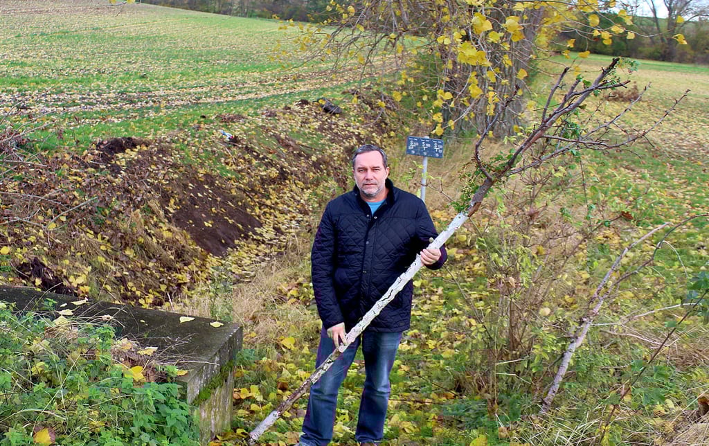 Durch Zufall hat Ortsbürgermeister Dominik Weitz eines der abgebrochenen Jungbäumchen entdeckt.