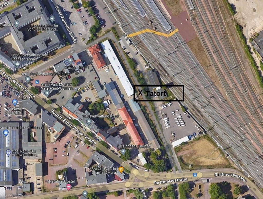 Auf dem Fußgängerweg zwischen Hauptahnhof und Raffineriestraße in Halle ereignete sich der Vorfall.