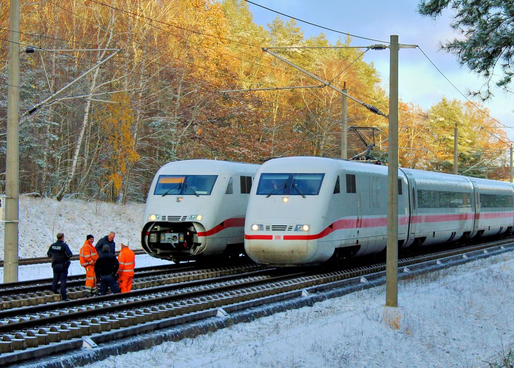 Mitten auf den Gleisen mussten am Dienstag 470 Passagiere von einem defekten ICE in den nachfolgenden Expresszug umsteigen. Das Foto machte ein Volksstimme-Leser durch Zufall.