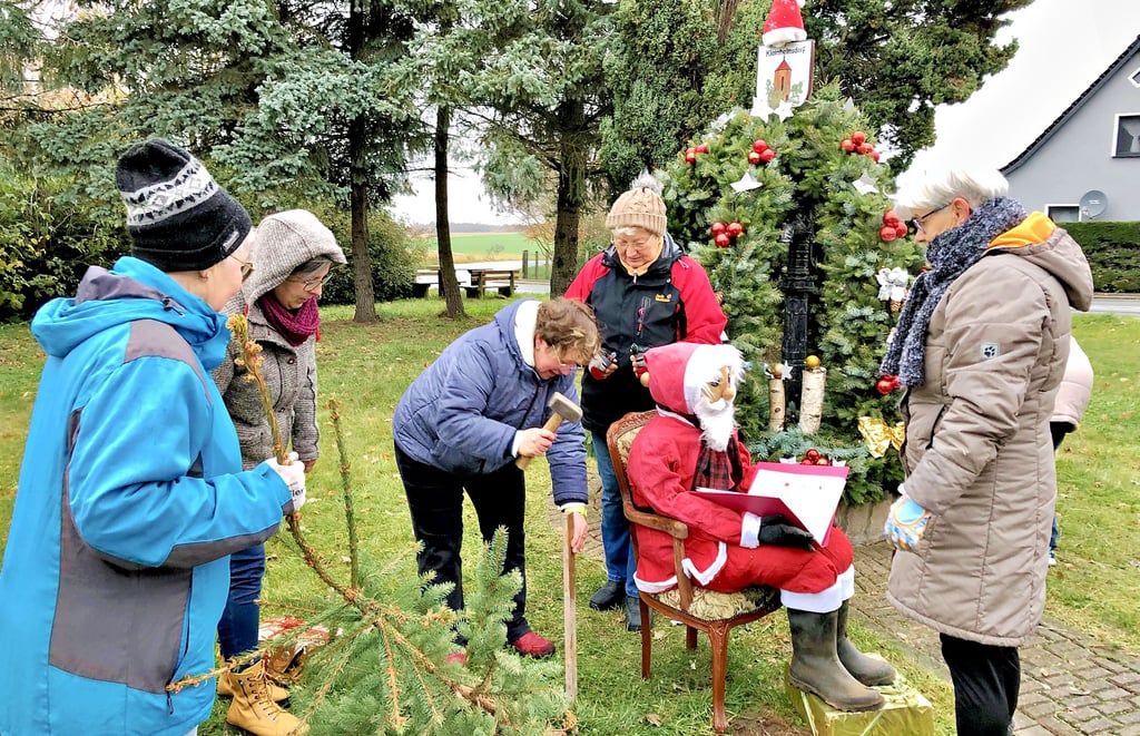 Seit zehn Jahren dekorieren Frauen aus Kleinhelmsdorf kurz vor dem 1. Advent an der Eisenberger Straße des Dorfes das Areal um den alten Brunnen.