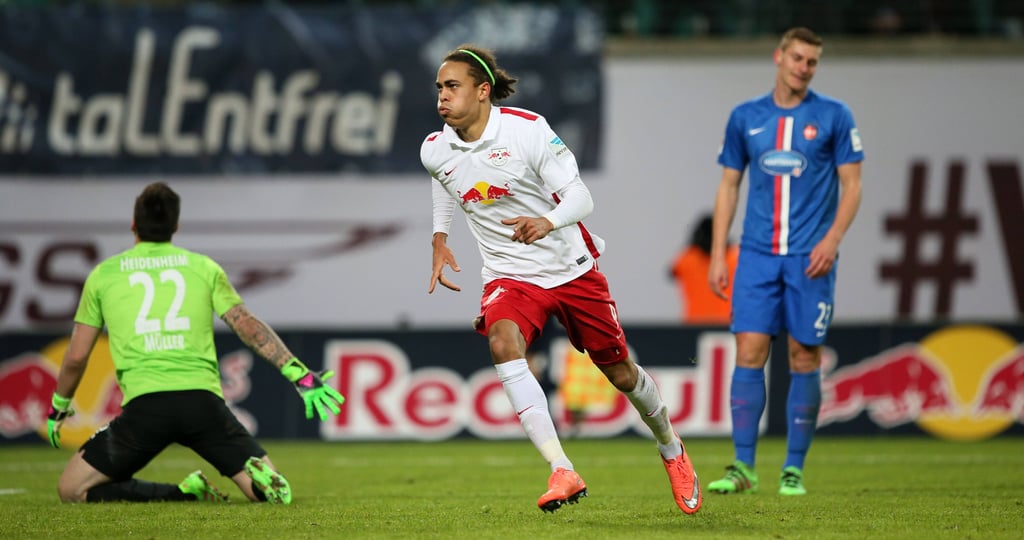 Yussuf Poulsen erzielte 2016 bereits ein Tor für RB Leipzig gegen den 1. FC Heidenheim.