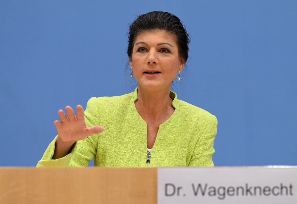 Sahra Wagenknecht während der Pressekonferenz zur Gründung des Vereins „Bündnis Sahra Wagenknecht - Für Vernunft und Gerechtigkeit“.