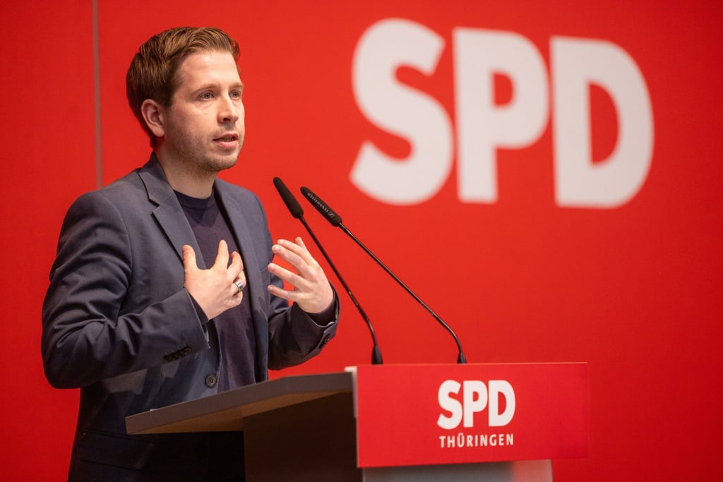 SPD-Generalsekretär Kevin Kühnert beim Landesparteitag in Meiningen.