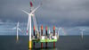 Das Offshore-Windkraftanlagen-Errichterschiff „Thor“ im Windpark Riffgat, rund 15 Kilometer nördlich der Insel Borkum. Windpark Riffgat war der allererste kommerzielle deutsche Windpark in der Nordsee.