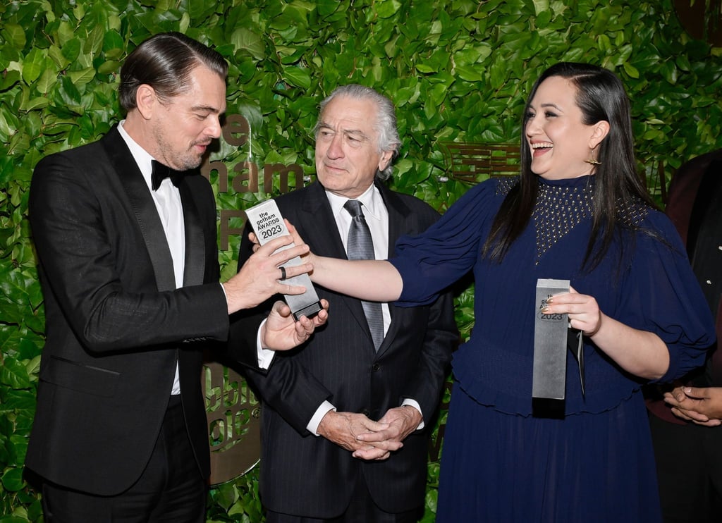 „Killers of the Flower Moon“-Darsteller Leonardo DiCaprio (l-r), Robert De Niro und Lily Gladstone.