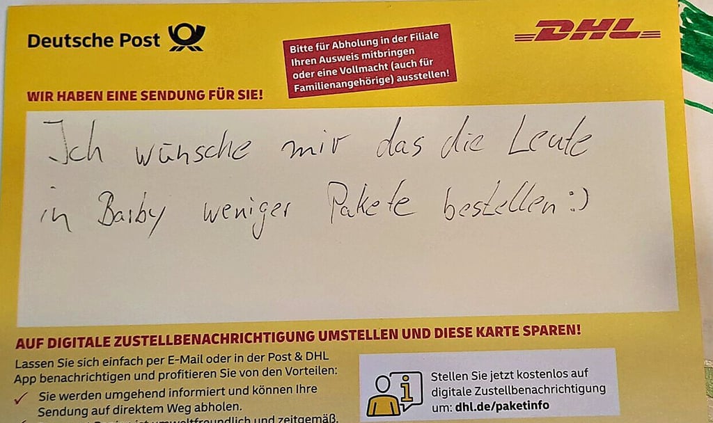 Nachricht eines humorigen Postzustellers.