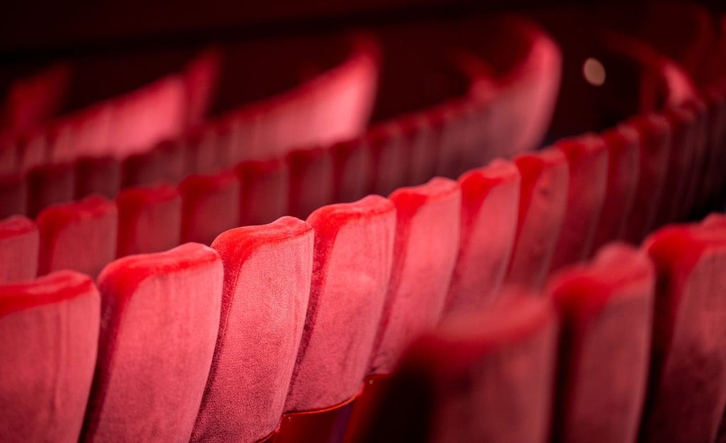 Blick auf die Sitzreihen des Zuschauerraums in einem Theater.