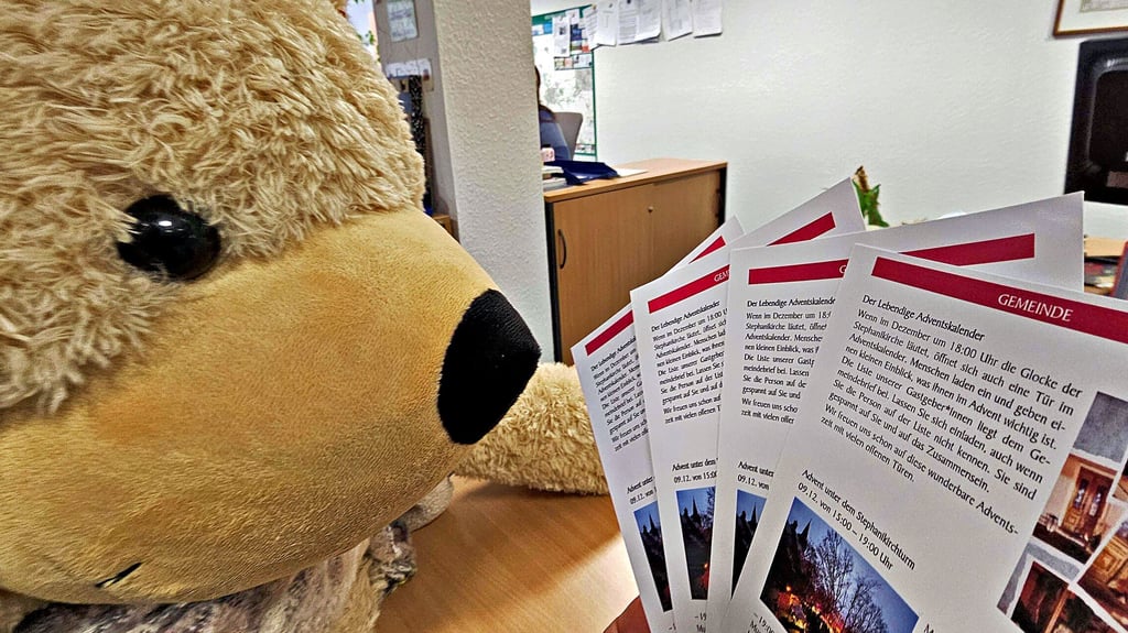 Der Redaktionsteddy informiert sich, wo im Rahmen des „Lebendigen Adventskalenders“ in Aschersleben etwas los ist.