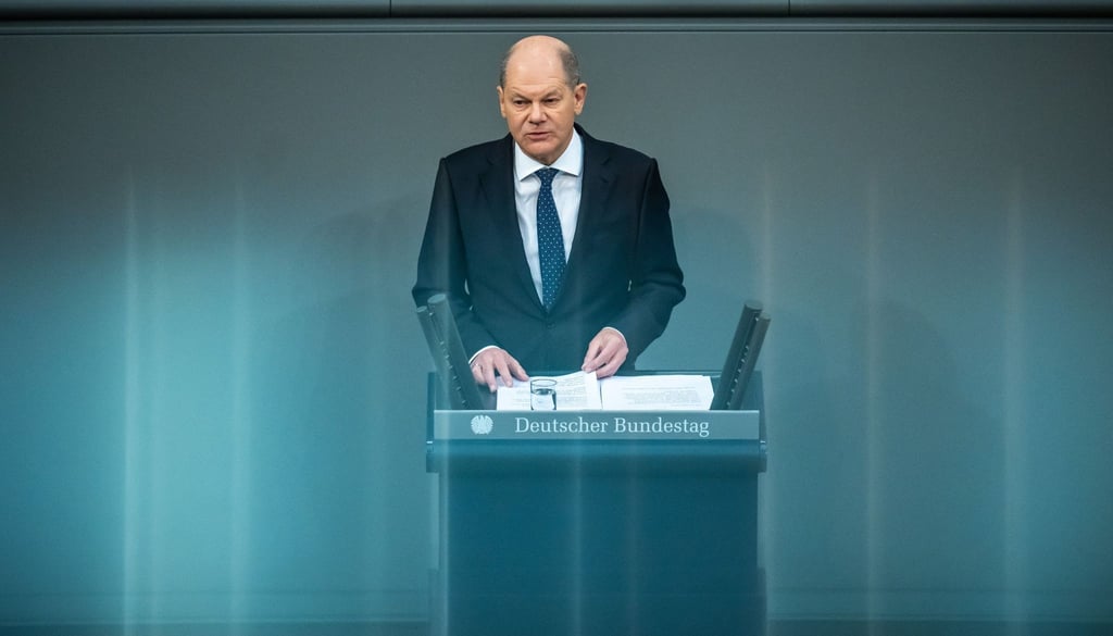 Bundeskanzler Olaf Scholz bei seiner jüngsten Regierungserklärung im Bundestag.