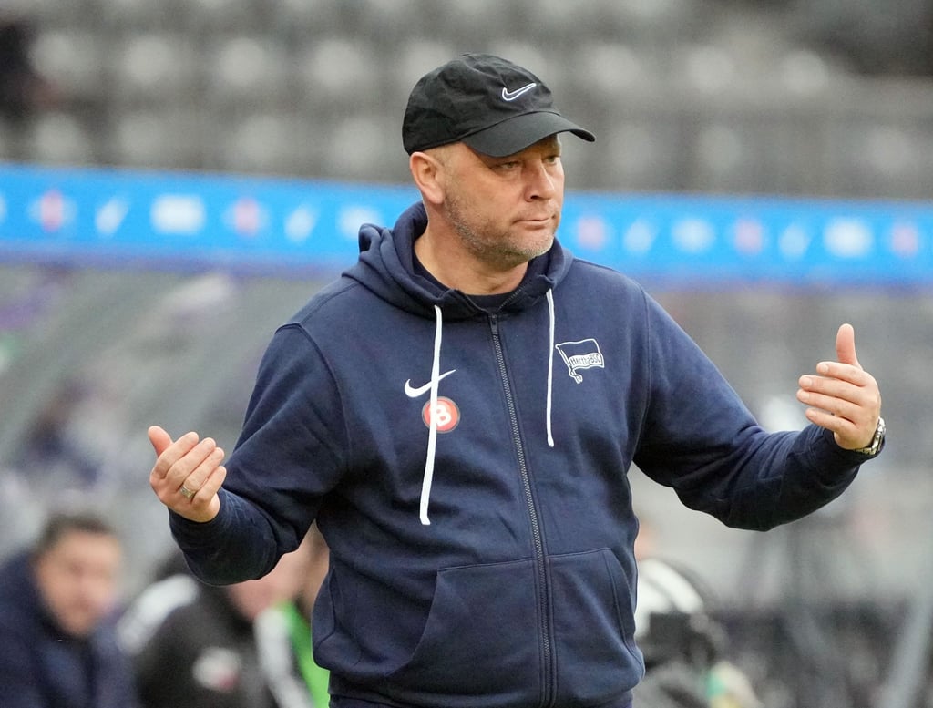 Herthas Trainer Pal Dardai reagiert am Spielfeldrand.
