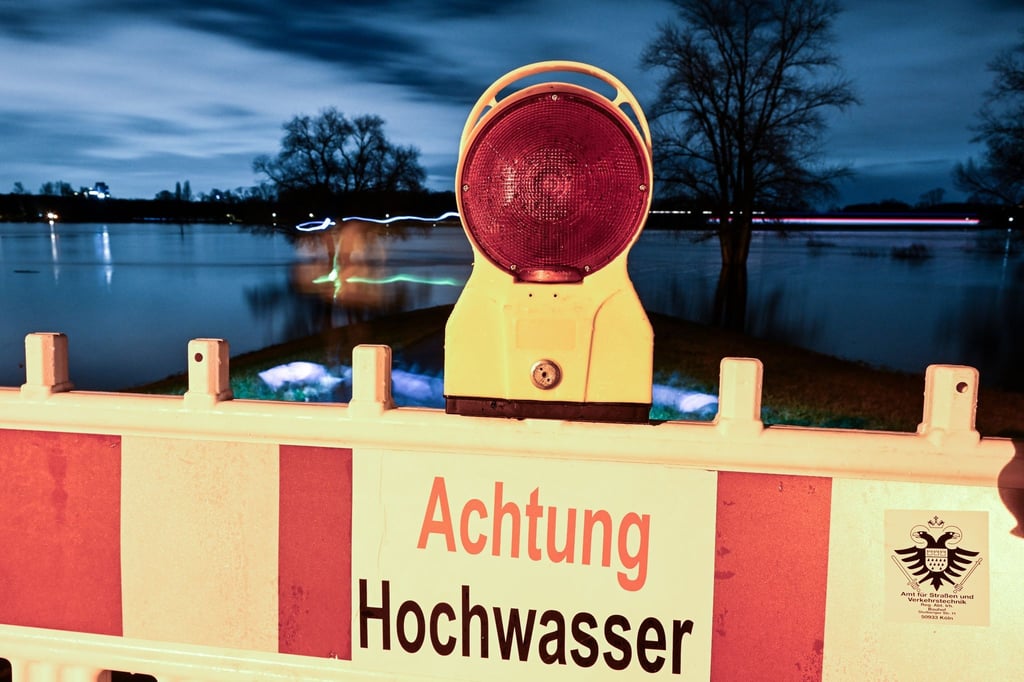 Bäume stehen im Hochwasser.