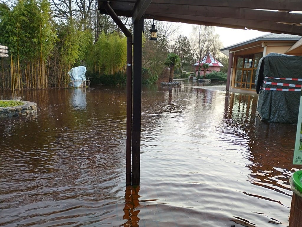 Große Teile des Serengeti-Parks Hodenhagen sind überflutet.
