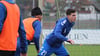 Neuzugang vom 1. FC Magdeburg, Tobias Müller (M.), trainierte am Mittwochmittag das erste Mal mit seinem neuen Verein in der Öffentlichkeit. Links Xavier Amaechi.