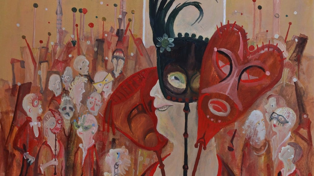 "Die hinter den Masken" heißt dieses Werk des Zerbster Künstlers Klaus Fezer - es ist eine seiner Arbeiten, die ab 11. Januar in Magdeburg zu sehen sind.