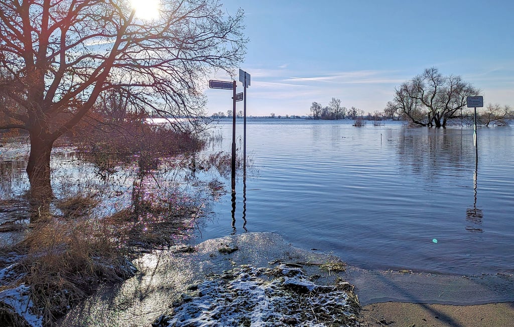 Hochwasser an der Zuwegung "Am Weinberg" bei Lostau.