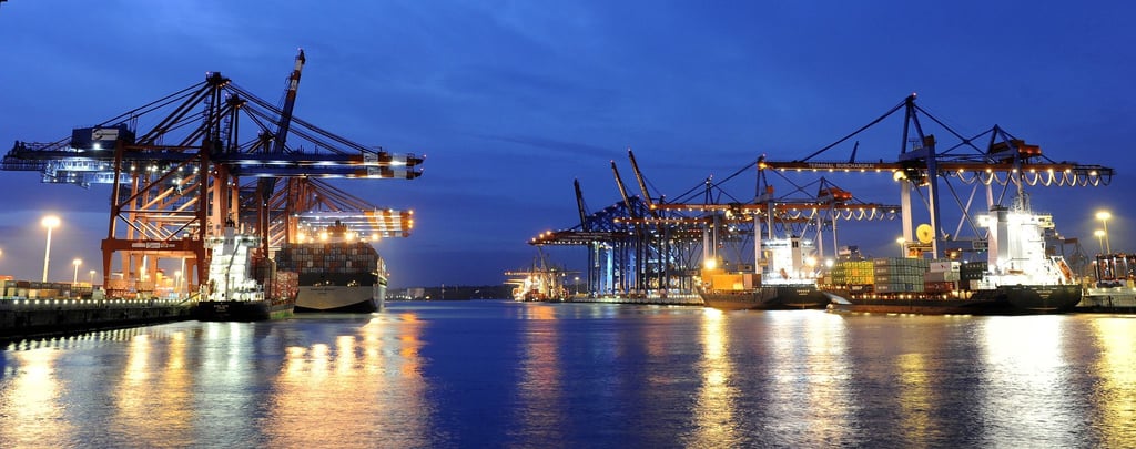 Containerschiffe liegen am 20.11.2009 am Containerterminal Burchardkai (r) und Eurogate (l) im Hafen von Hamburg.
