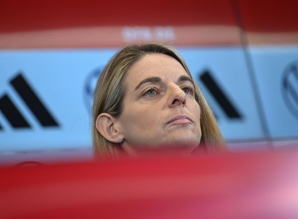 Nia Künzer, neue DFB-Sportdirektorin für Frauenfußball, nimmt im DFB-Campus an einer Pressekonferenz teil.