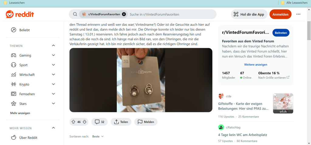 Eine Reddit-Foristin fand die gesuchten Bijou Brigitte-Ohrringe in einer Filiale und ließ sie sich zurücklegen.