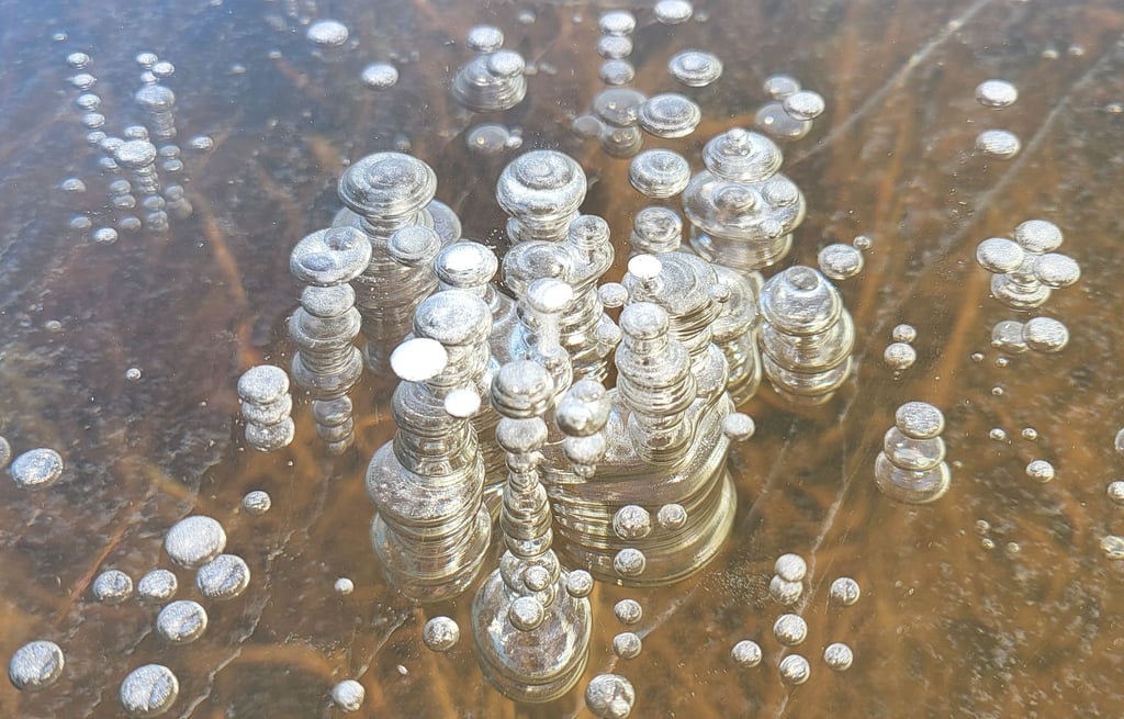 Unter der Wasseroberfläche sind bizarre Gebilde entstanden.