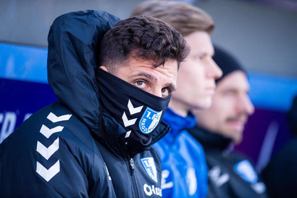 Ahmet Arslan, Luca Schuler und Alexander Nollenberger vom 1. FC Magdeburg (v.l.).