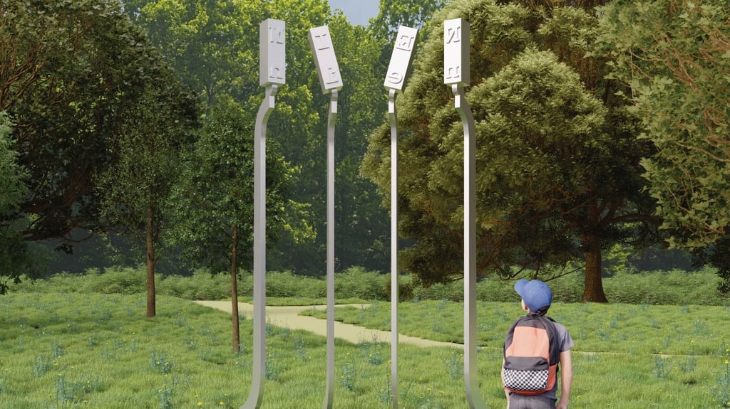 Der erste Preis sieht für den Magdeburger Geschwister-Scholl-Park Schreibmaschinentypen, die das Wort „nein“ bilden, vor. Auf Schreibmaschinen waren Flugblätter der Widerstandsgruppe mit den Geschwistern Scholl produziert worden.