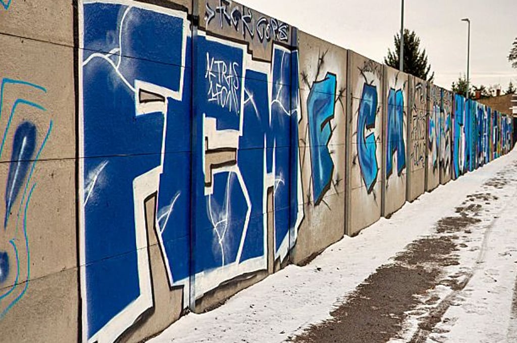 Die FCM-Wand: Kurz nach Fertigstellung der neuen Mauer am Sportplatz am Volkshaus war sie komplett besprüht – und das völlig legal.