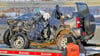 Der völlig zerstörte Kleinwagen des 78-Jährigen nach dem Unfall auf der A2.