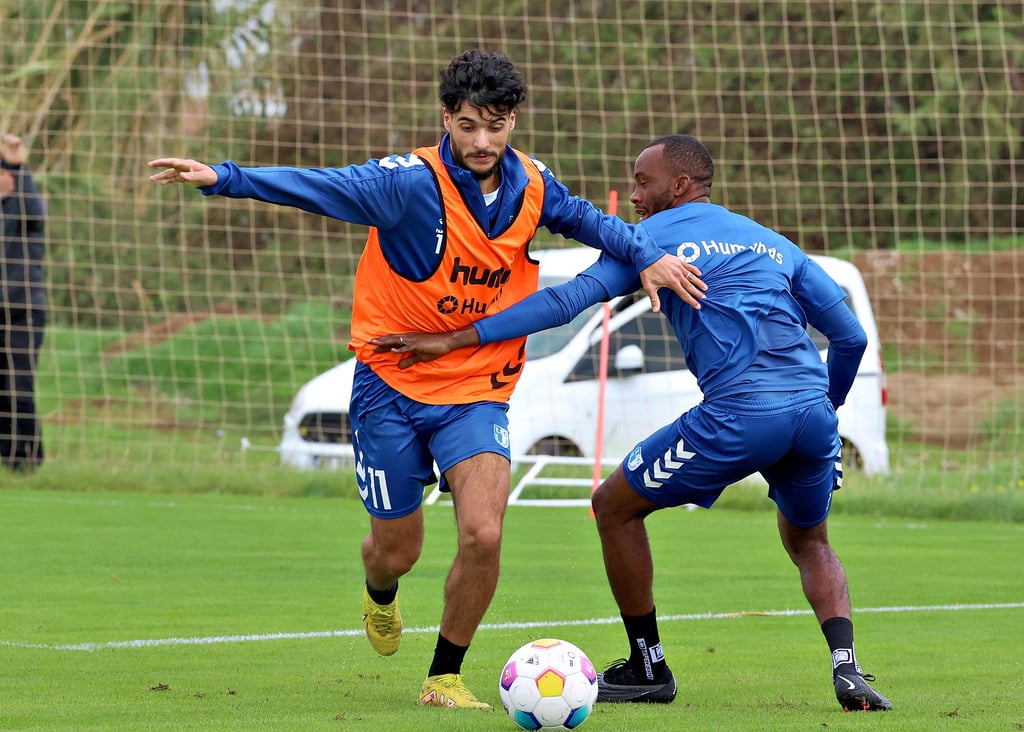 Hat wohl gute Chancen, in der FCM-Startelf zu stehen: Mohammed El Hankouri (l.), hier gegen SIlas Gnaka.