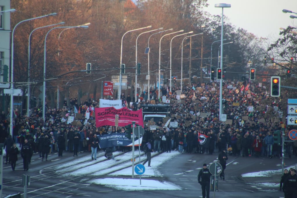 In Halle haben am Samstag über 15.000 Menschen friedlich gegen die AfD demonstriert.