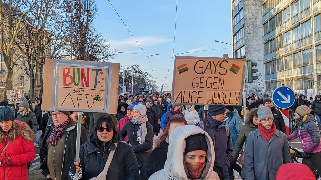 Bis zu 16.000 Menschen sind in Halle gegen die AfD auf die Straße gegangen.