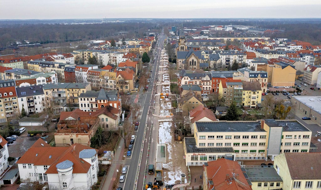Blick von oben auf den Baustellenbereich in der Albrechtstraße