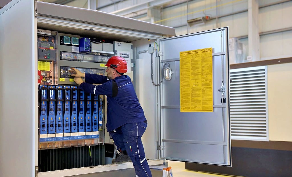 Konzentriert bei der Arbeit: Elektriker Enrico Werquin prüft die Niederspannungsanlage einer Trafo-Station.