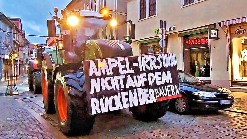Die Landwirte der Region haben sich an den bundesweiten Protesten beteiligt. Dieses Foto entstand in der Breiten Straße in Aschersleben.