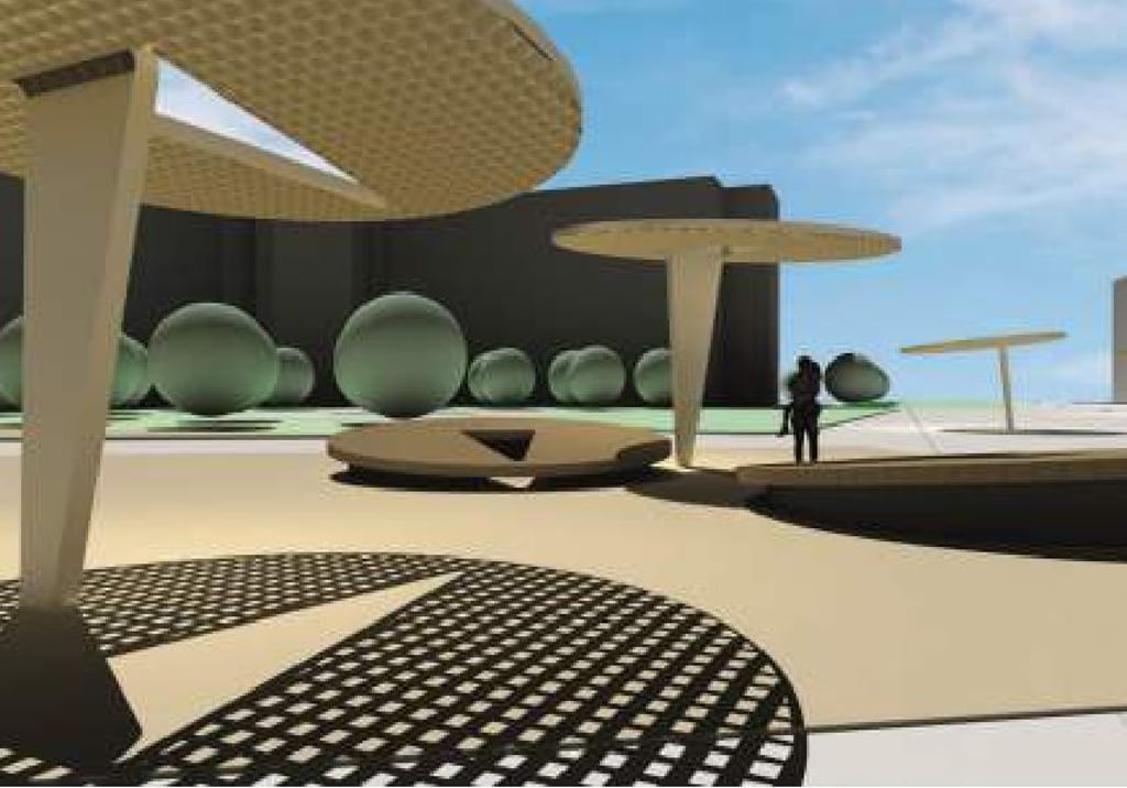 Eine Visualisierung des Kunstwerks „500:1:1:500“ von Michael Krenz und Martin Schwandt im Stadtteilzentrum Neustadt.