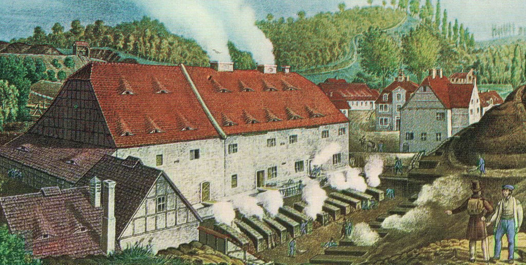 Die Kupferkammerhütte vor den Toren von Hettstedt wurde 1833 von dem Eisleber Arzt Karl Friedrich August Giebelhausen (1800-1877) gemalt. Das Bild fand als Lithographie weite Verbreitung.