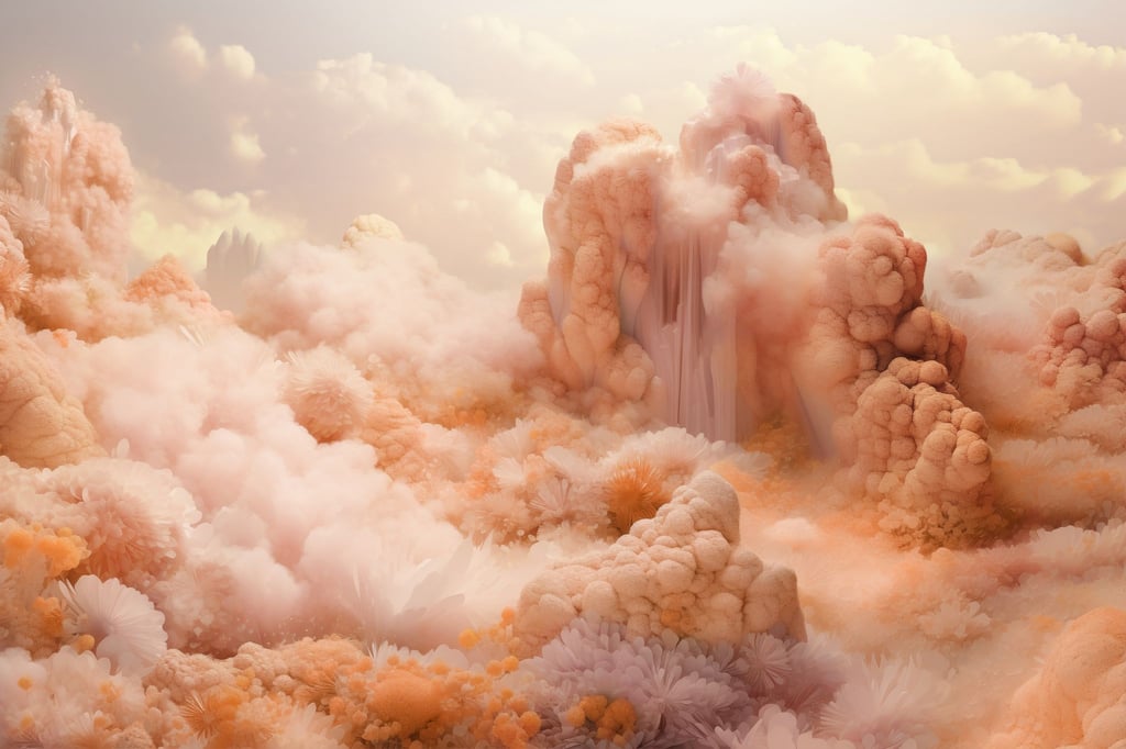 Computergenerierte Wolken in Pfirsichfarbe. „Peach Fuzz“ soll die angesagte Farbe des Jahres 2024 sein.