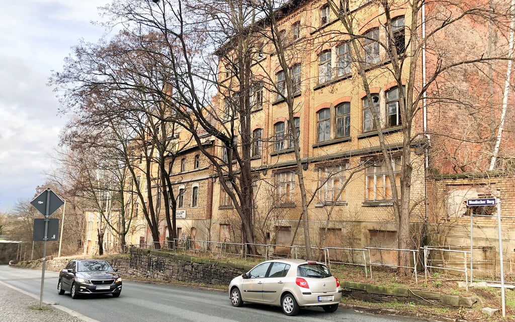 Die Bäume am Wendischen Berg vor dem ehemaligen Maschinenhaus der Drahtseilbahn in Zeitz werden gefällt.
