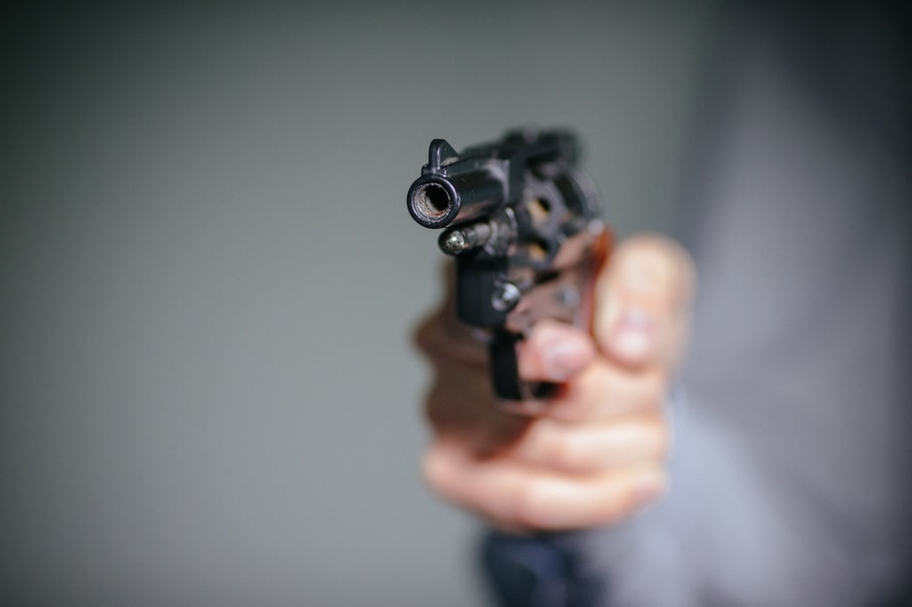 Eine Hand hält einen Schreckschuss-Revolver.